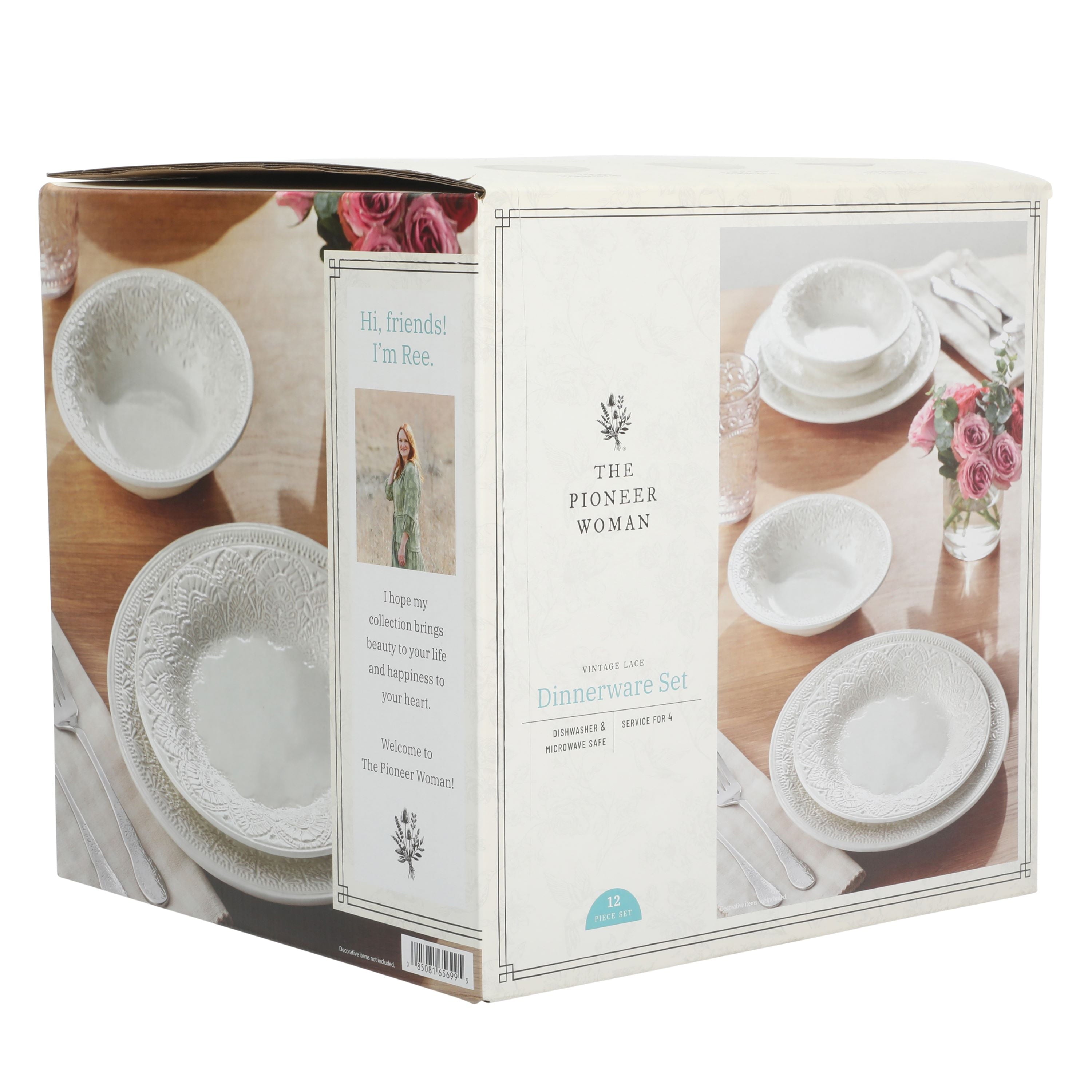 Homesteada™ Vintage Lace 12-Piece Ceramic Dinnerware Set, Linen