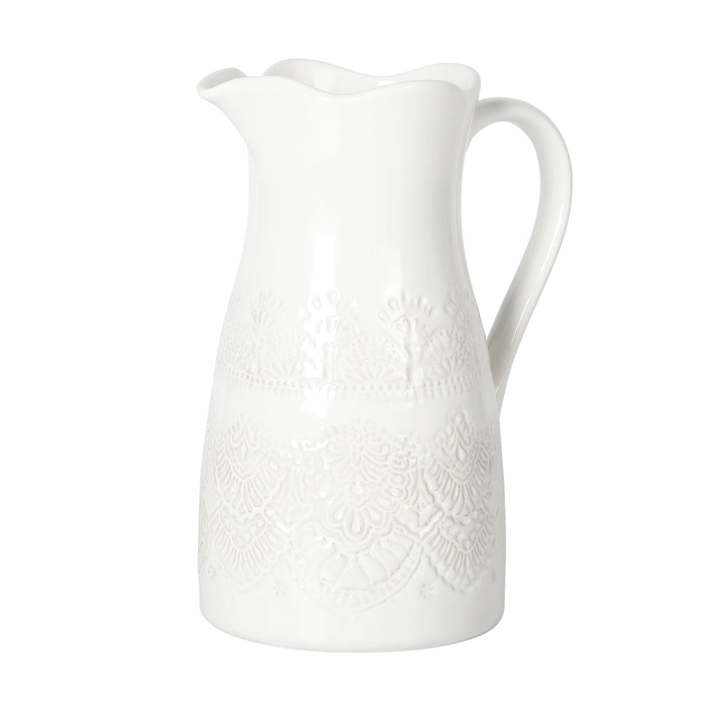 Homesteada™ Vintage Lace Linen 9-inch Ceramic Pitcher