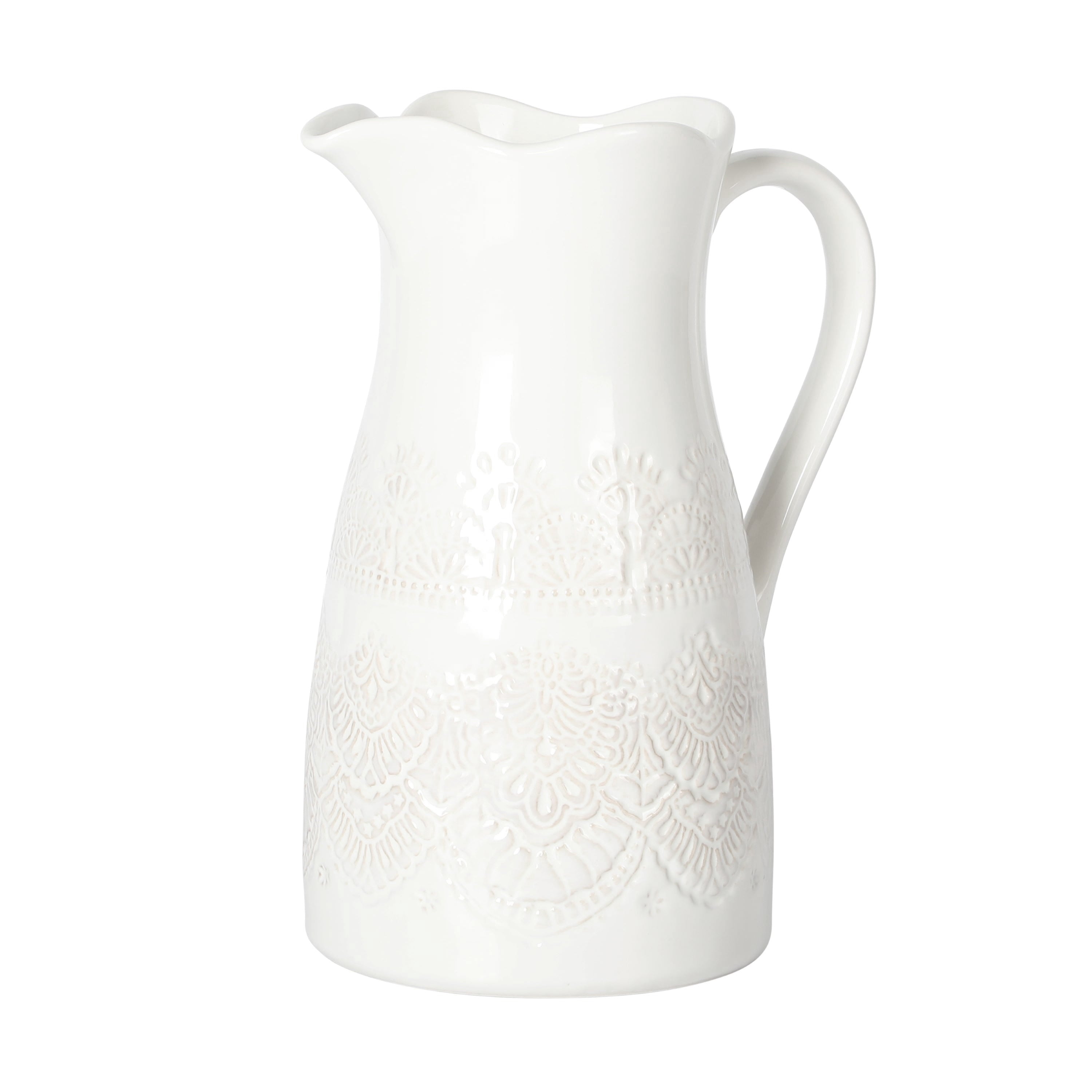 Homesteada™ Vintage Lace Linen 9-inch Ceramic Pitcher