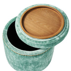 Homesteada™ Harper Round Velvet Storage Ottoman, Jade, 17.72 in