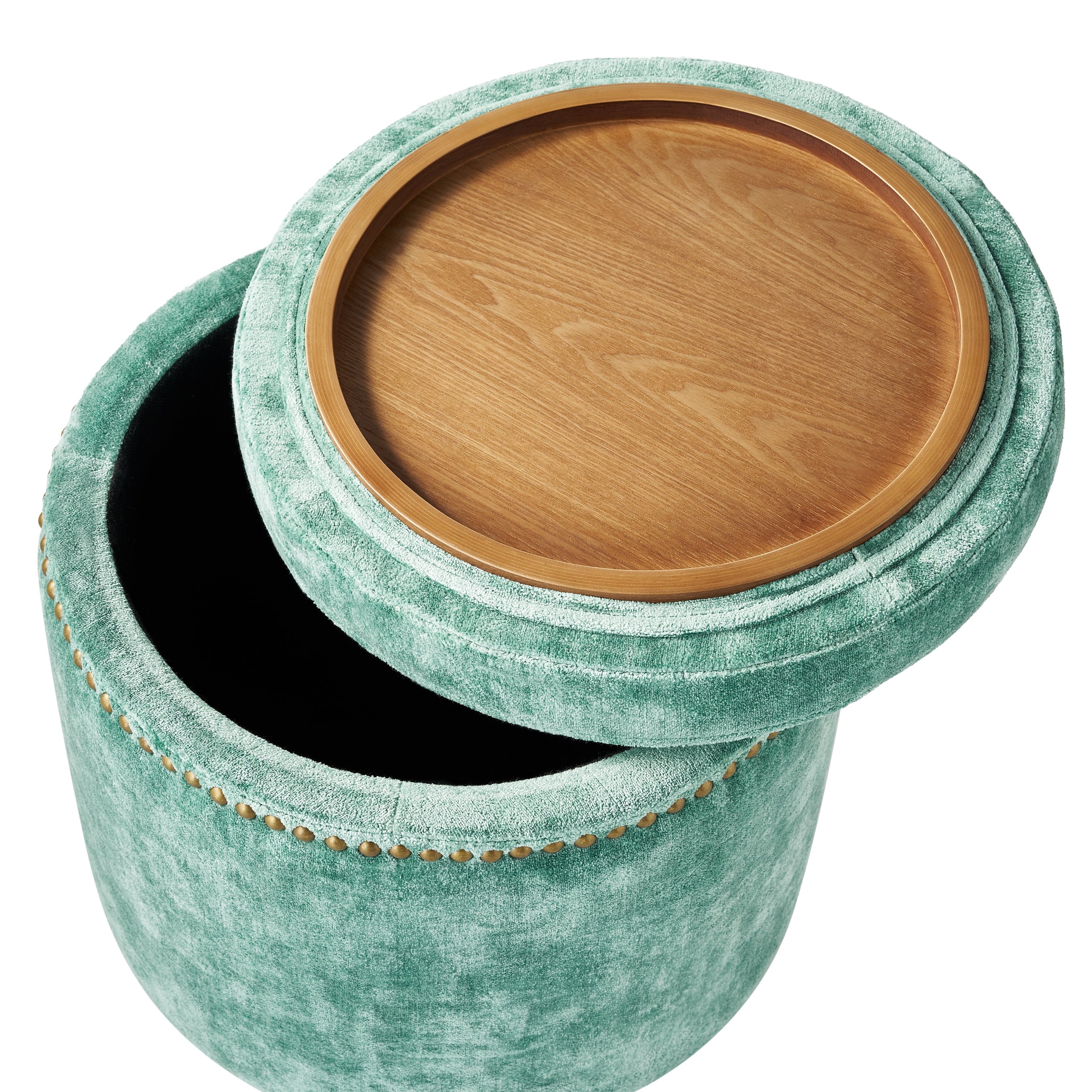 Homesteada™ Harper Round Velvet Storage Ottoman, Jade, 17.72 in