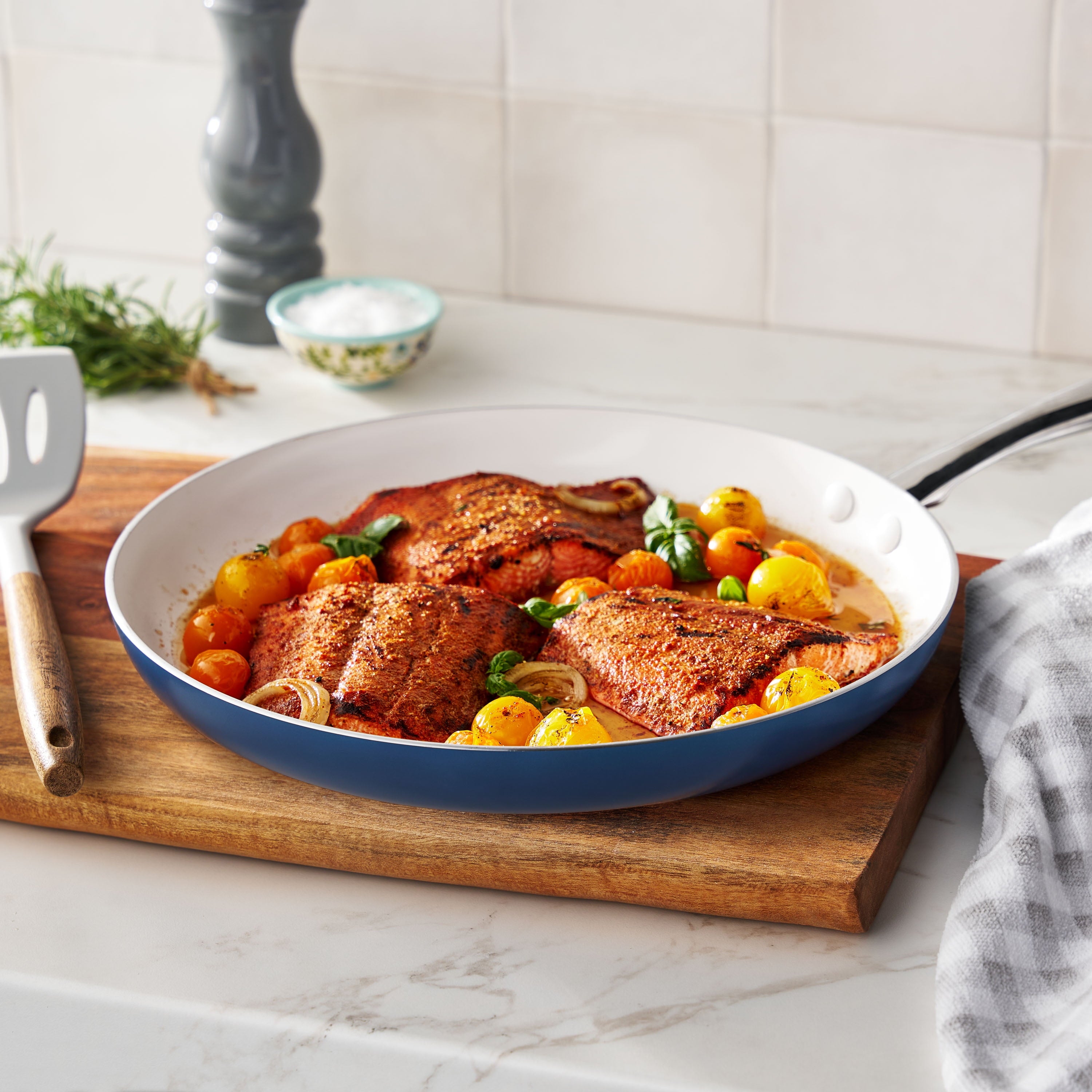 Homesteada™ Harlow 12" Ceramic Non-Stick Fry Pan, Denim Blue