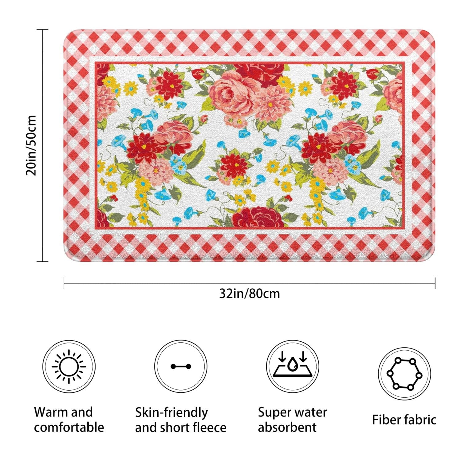 Homesteada™ Flower Design Bath Mat Soft Rug Rubber Non Slip Quick Dry Homesteada™ Vintage Floral Super Absorbent Thin Bathroom Rugs Shower Bathtub Shower Room Sink 20x32 Inch