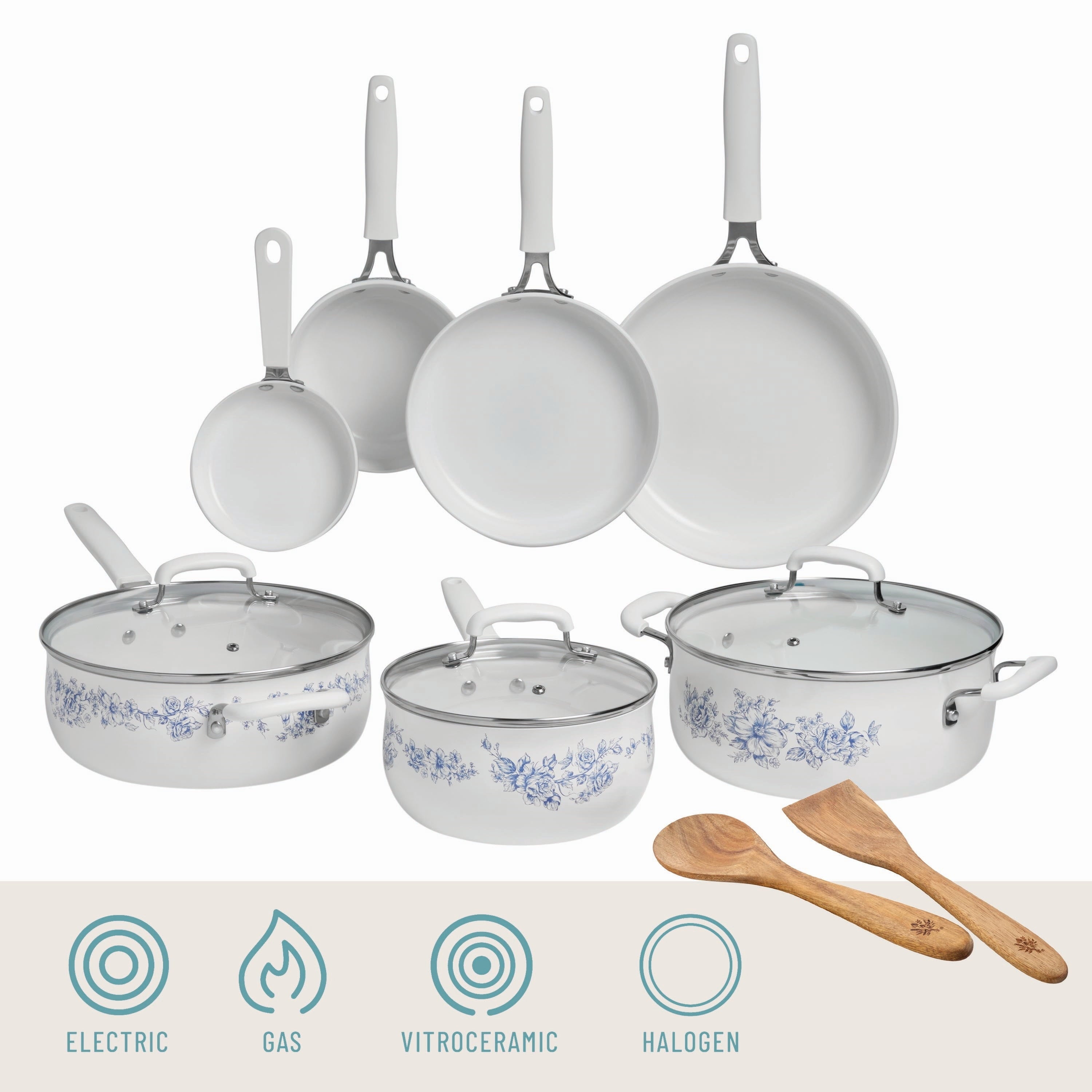 Homesteada™ 12-Piece Classic Ceramic Cookware Set, Agatha Blue