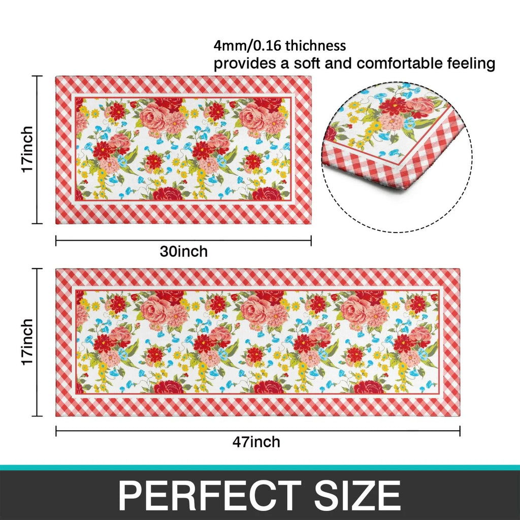 Homesteada™ Flower Kitchen Mat Sets 2 Piece Farmhouse Anti Fatigue Waterproof Stain Resistant Floor Rug Non Slip Homesteada™ Vintage Floral Kitchen Laundry Room Rug - 17x30+17x47Inch