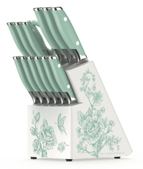 Homesteada™ 14 Pieces Knife Set with Decal Block Stainless Steel Knives, Forged, Green Agatha