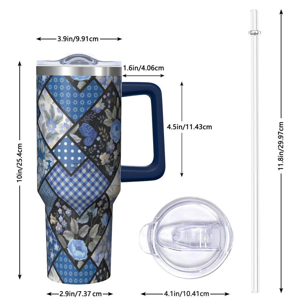 Homesteada™ OBREWU Vintage Floral Tumbler with Handle and Lid,40oz Vintage Floral Double Wall Vacuum Insulated Tumbler,Vintage Floral Cups Gift for Women and Men