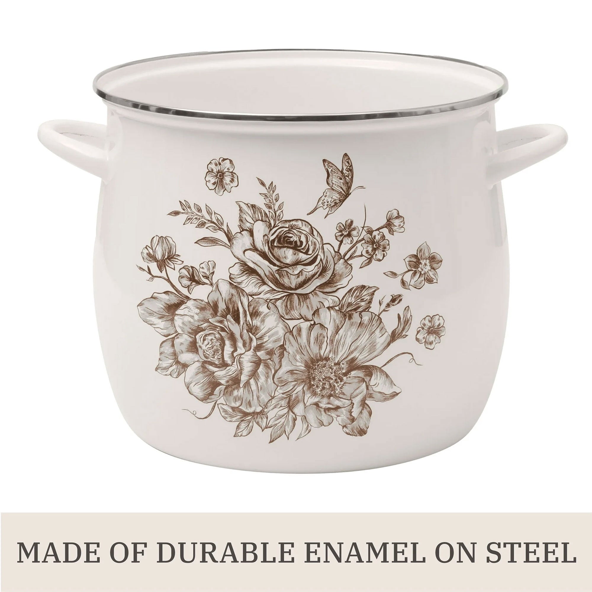 Homesteada™ Agatha 12 Qt Enamel on Steel Stock Pot with Lid, Brown