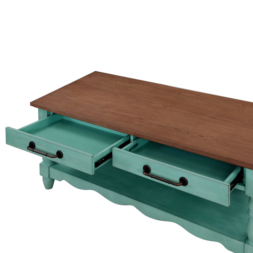 Homesteada™ Helen Coffee Table Made With Solid Wood Frame, Teal