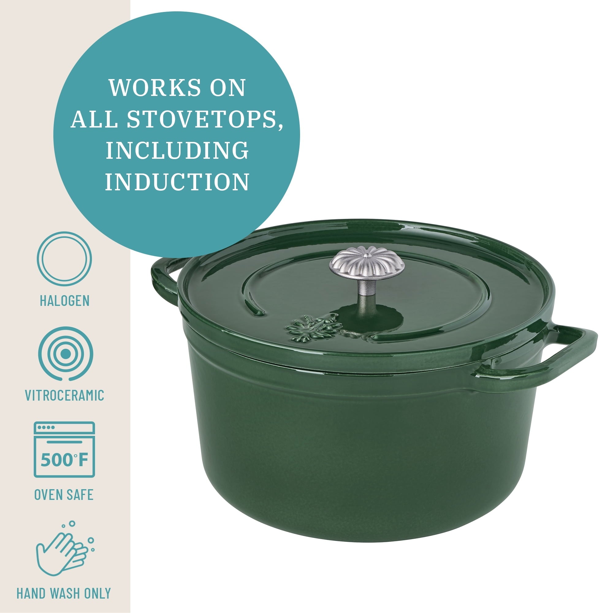 Homesteada™ 5-Quart Enamel Cast Iron Dutch Oven with Lid, Dark Green