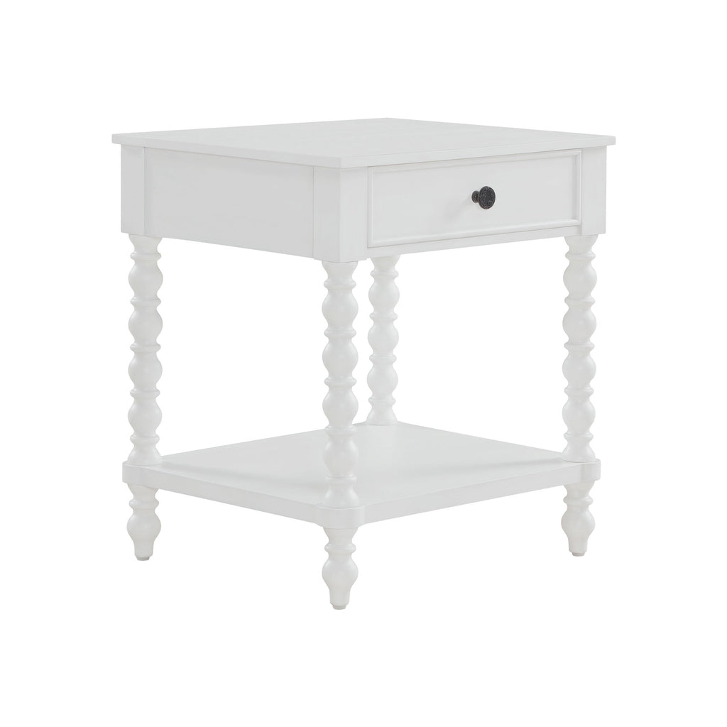 Homesteada™ Harper Spindle Nightstand with USB Charging Ports, Adults and Teens, White Finish