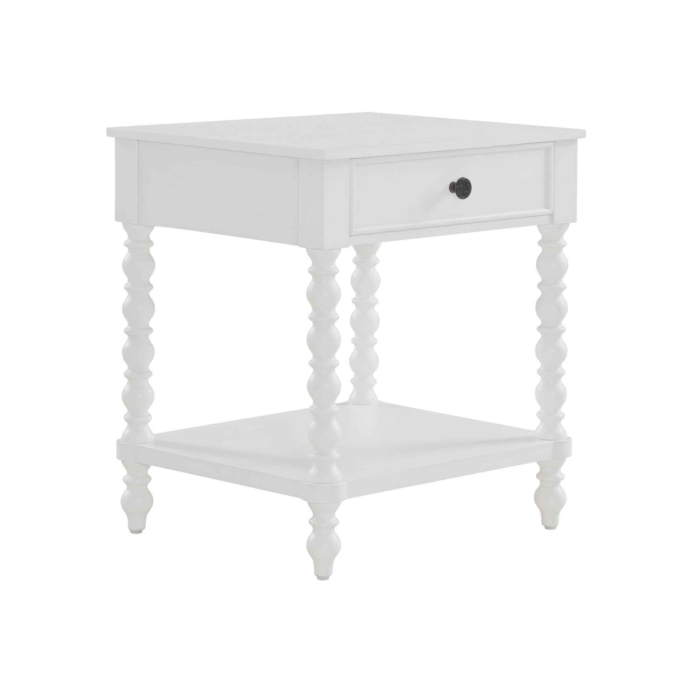 Homesteada™ Harper Spindle Nightstand with USB Charging Ports, Adults and Teens, White Finish