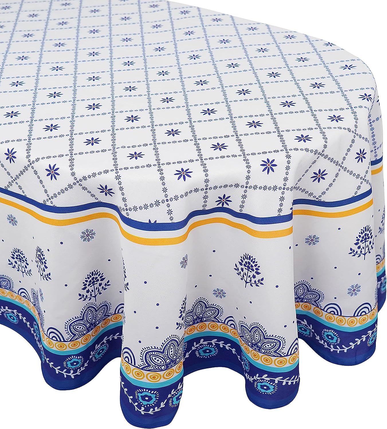 Homesteada™ Polish Pottery Style Tablecloth, Blue Ceramic Table Cloth, Farmhouse Tablecover for Oval Tables 60 x 84, Perfect for Kitchen Dinner, Restaurant,Holiday Picnic Party Table Cover