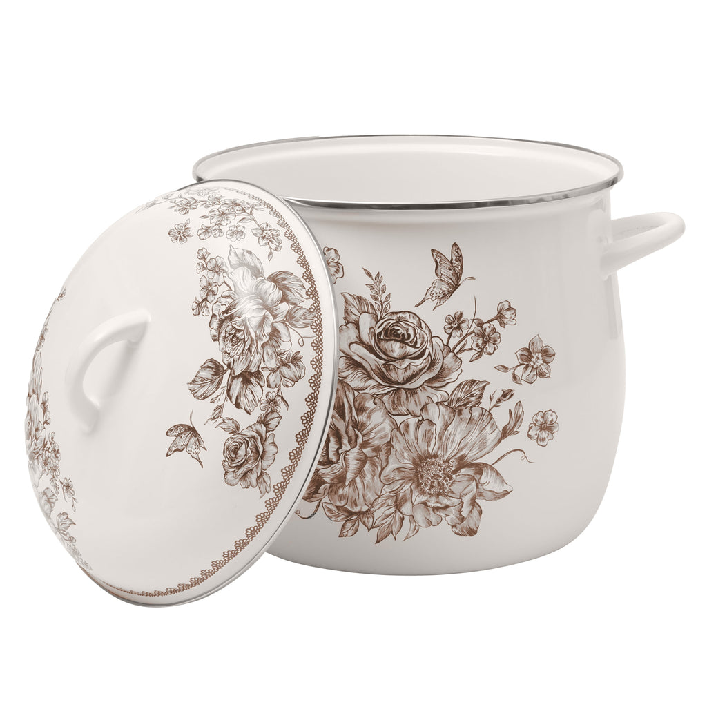 Homesteada™ Agatha 12 Qt Enamel on Steel Stock Pot with Lid, Brown