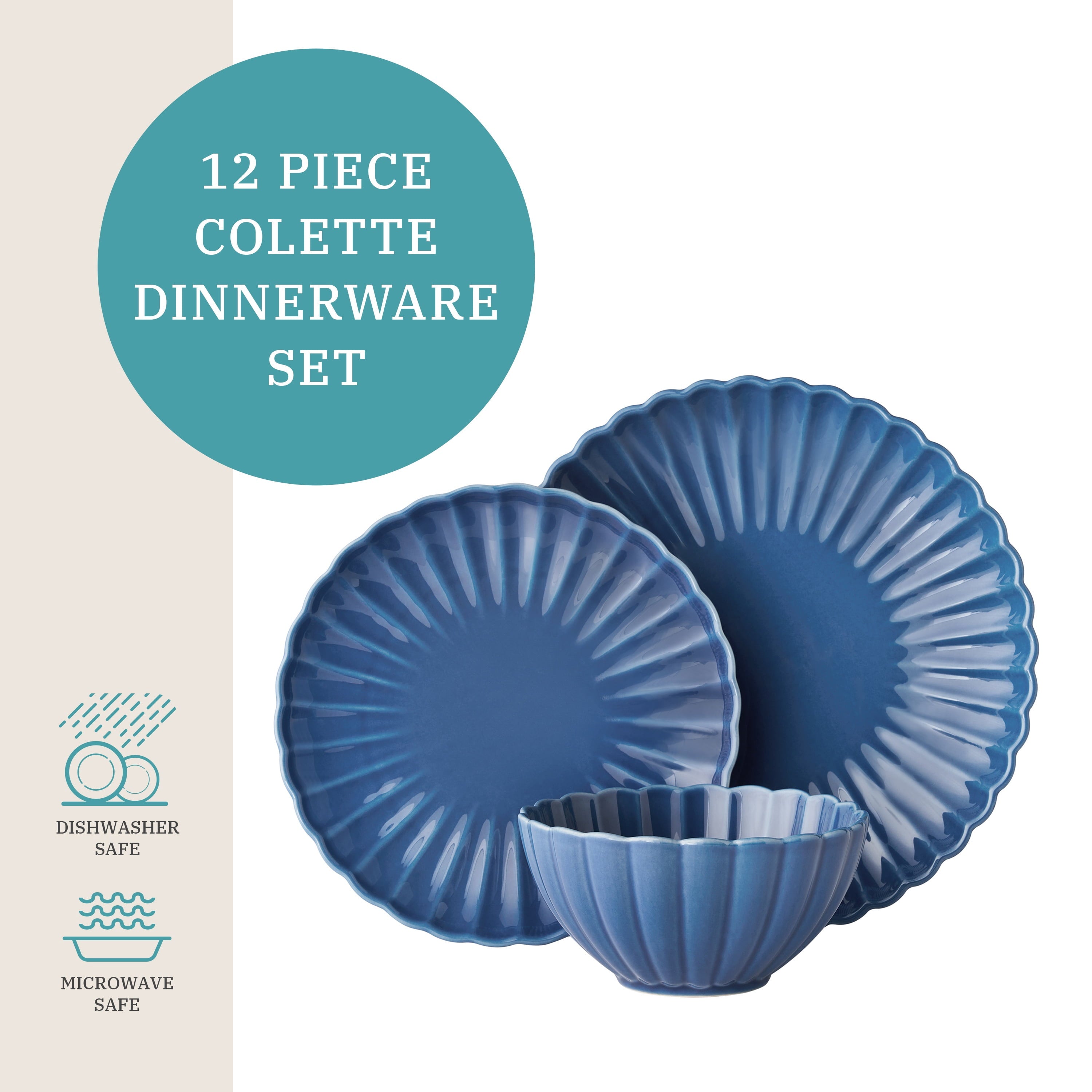 Homesteada™ Colette 12-Piece Stoneware Dinnerware Set, Blue