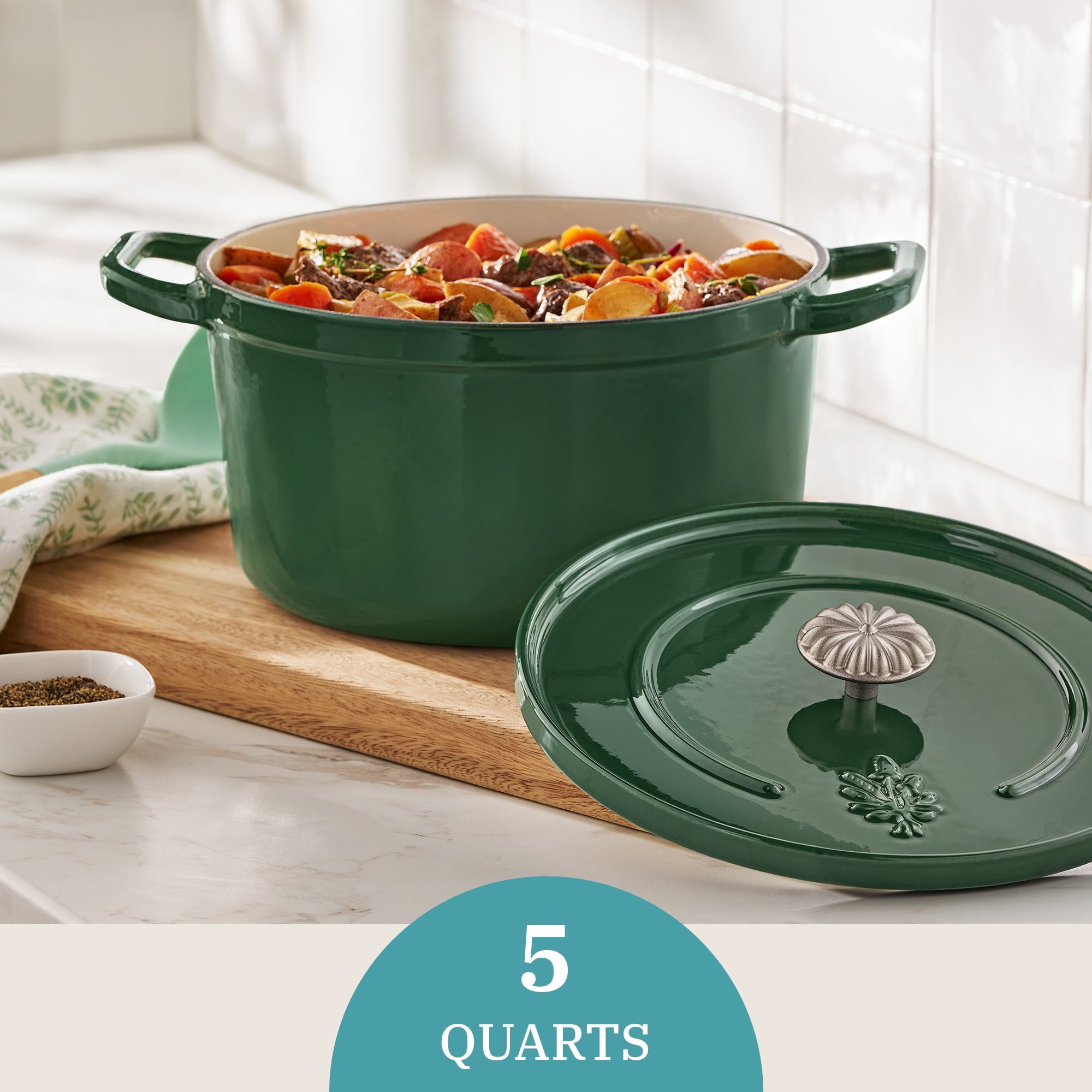 Homesteada™ 5-Quart Enamel Cast Iron Dutch Oven with Lid, Dark Green