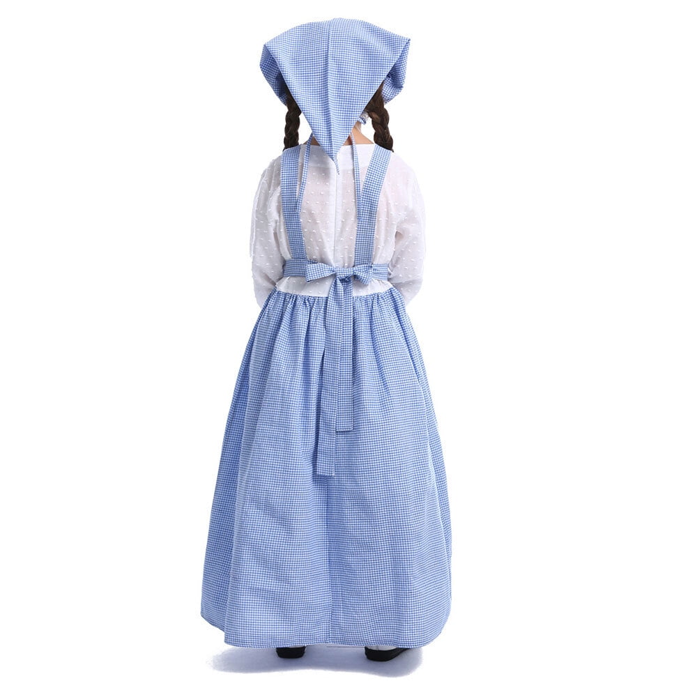 Homesteada™ Girls Heritage Country Costume Long Sleeve Dress with Apron colonial bonnet for 3-12Y