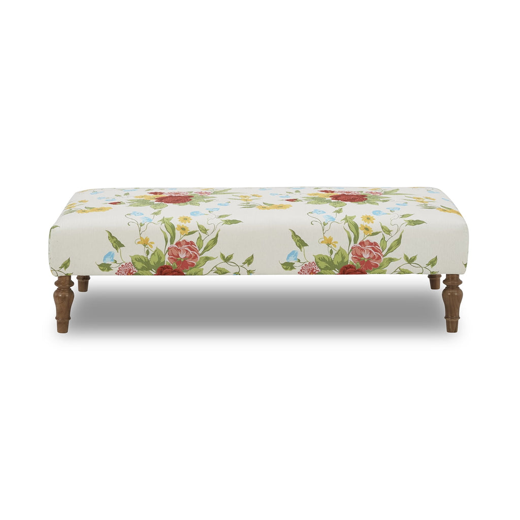 Homesteada™ Vintage Floral Fabric Rectangular Ottoman, White