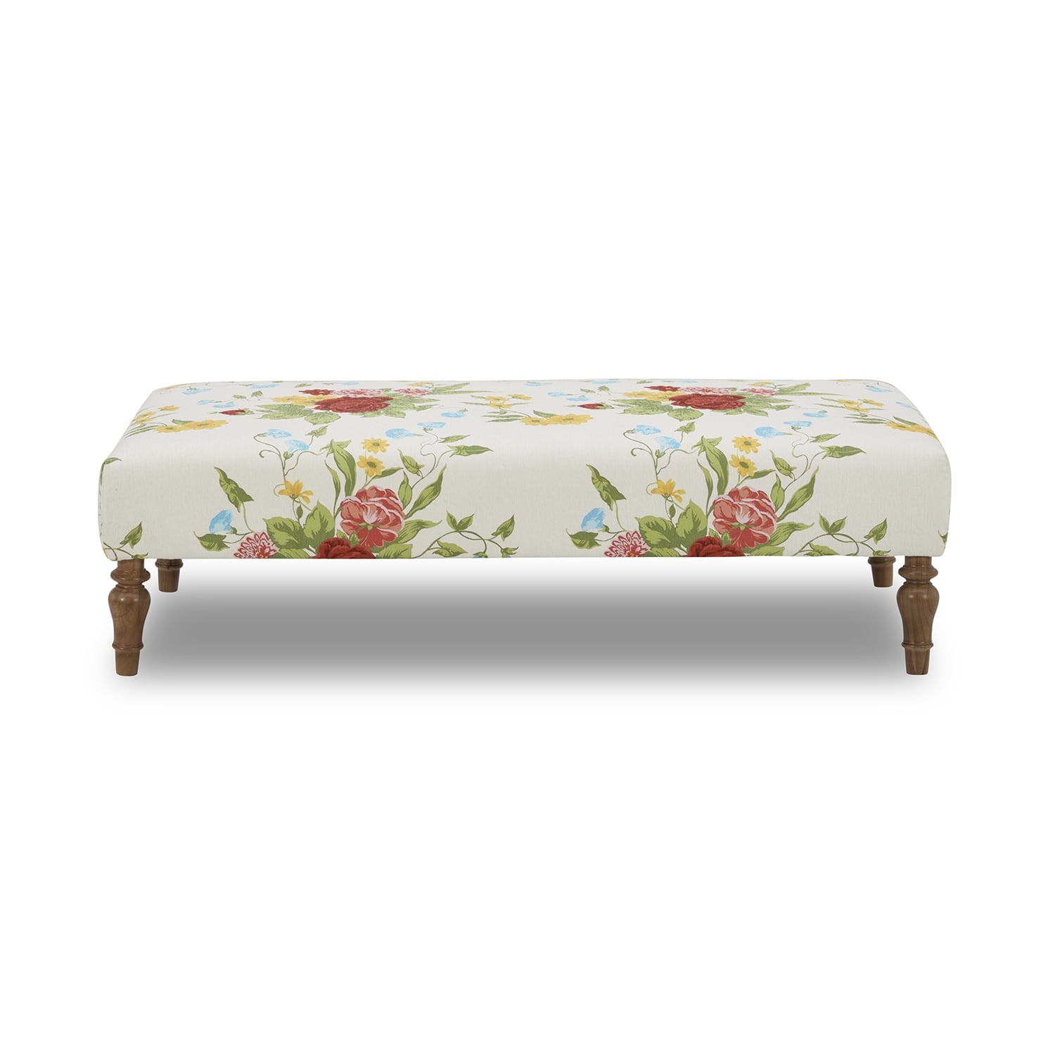 Homesteada™ Vintage Floral Fabric Rectangular Ottoman, White