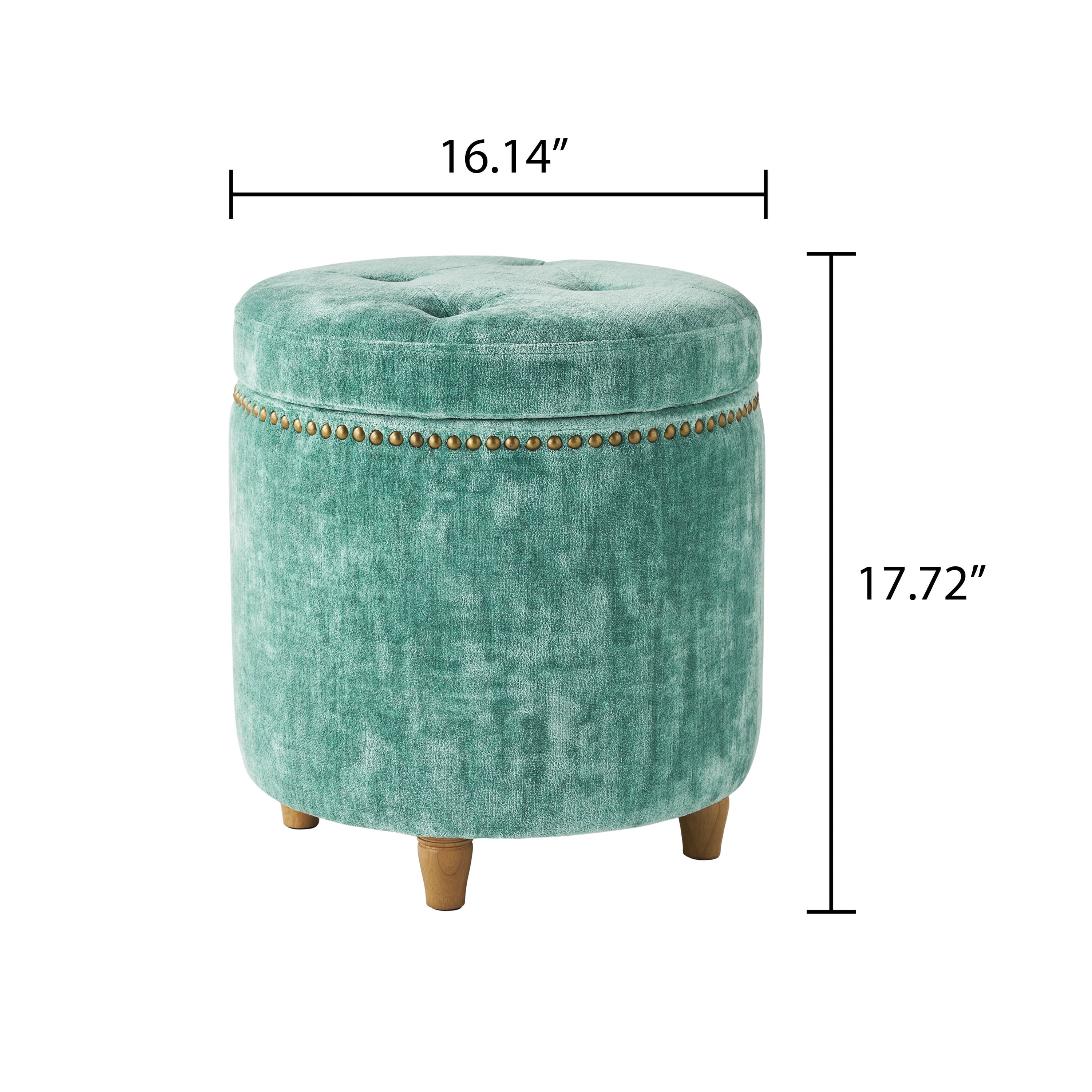 Homesteada™ Harper Round Velvet Storage Ottoman, Jade, 17.72 in