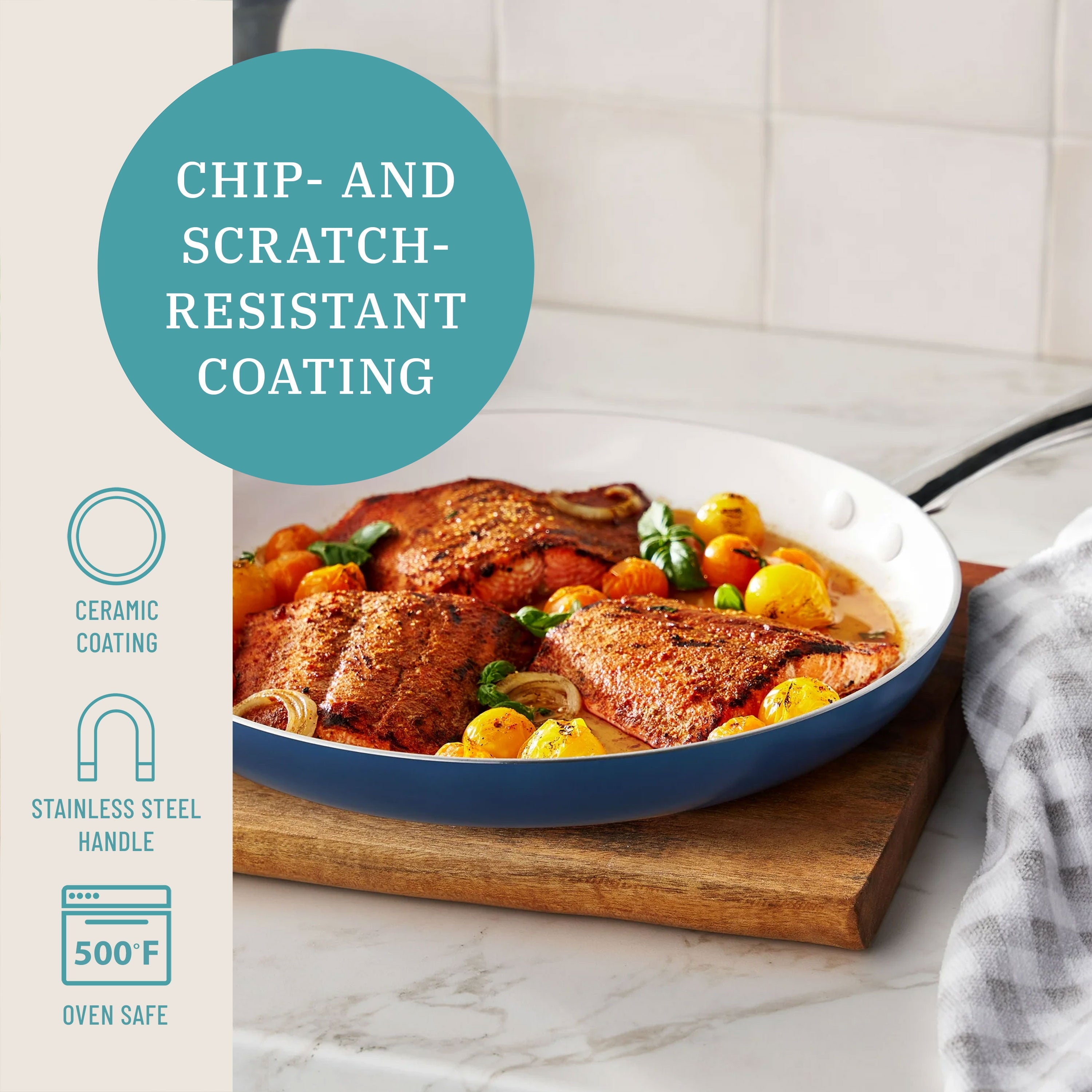 Homesteada™ Harlow 12" Ceramic Non-Stick Fry Pan, Denim Blue