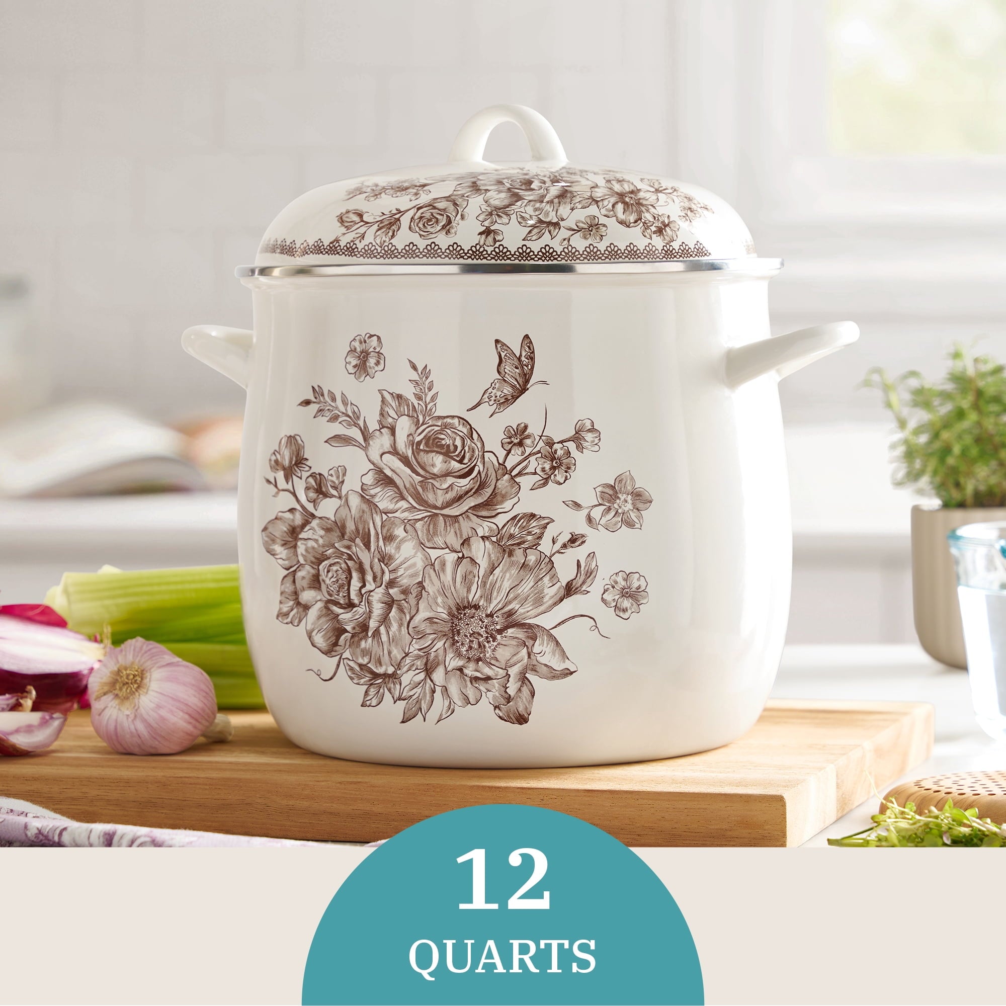 Homesteada™ Agatha 12 Qt Enamel on Steel Stock Pot with Lid, Brown