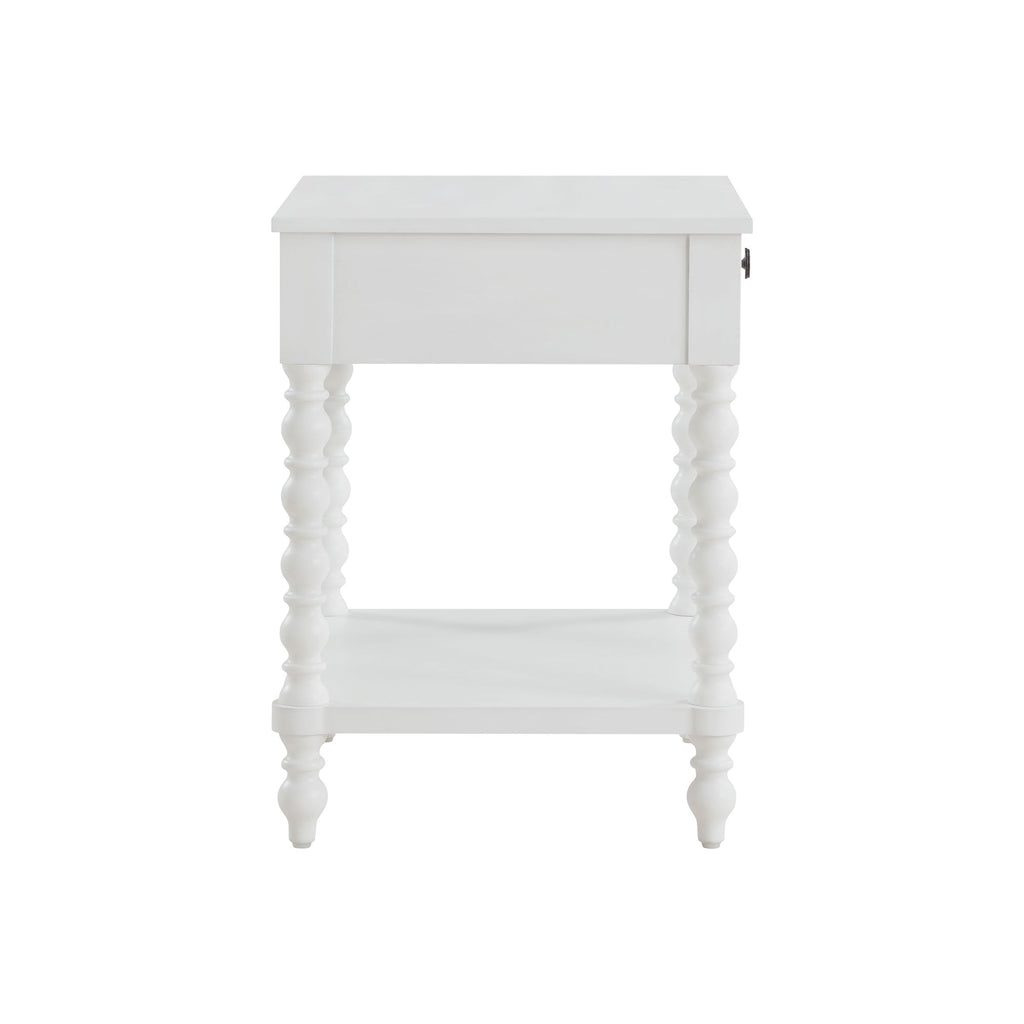 Homesteada™ Harper Spindle Nightstand with USB Charging Ports, Adults and Teens, White Finish