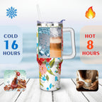 Homesteada™ 40 Oz Tumbler with Handle Lid and Straw Vintage Floral Women Stainless Steel Travel Mug Double Walled Vacuum Insulated Cup, Christmas Birthday Gifts for Indoor Outdoor Sports