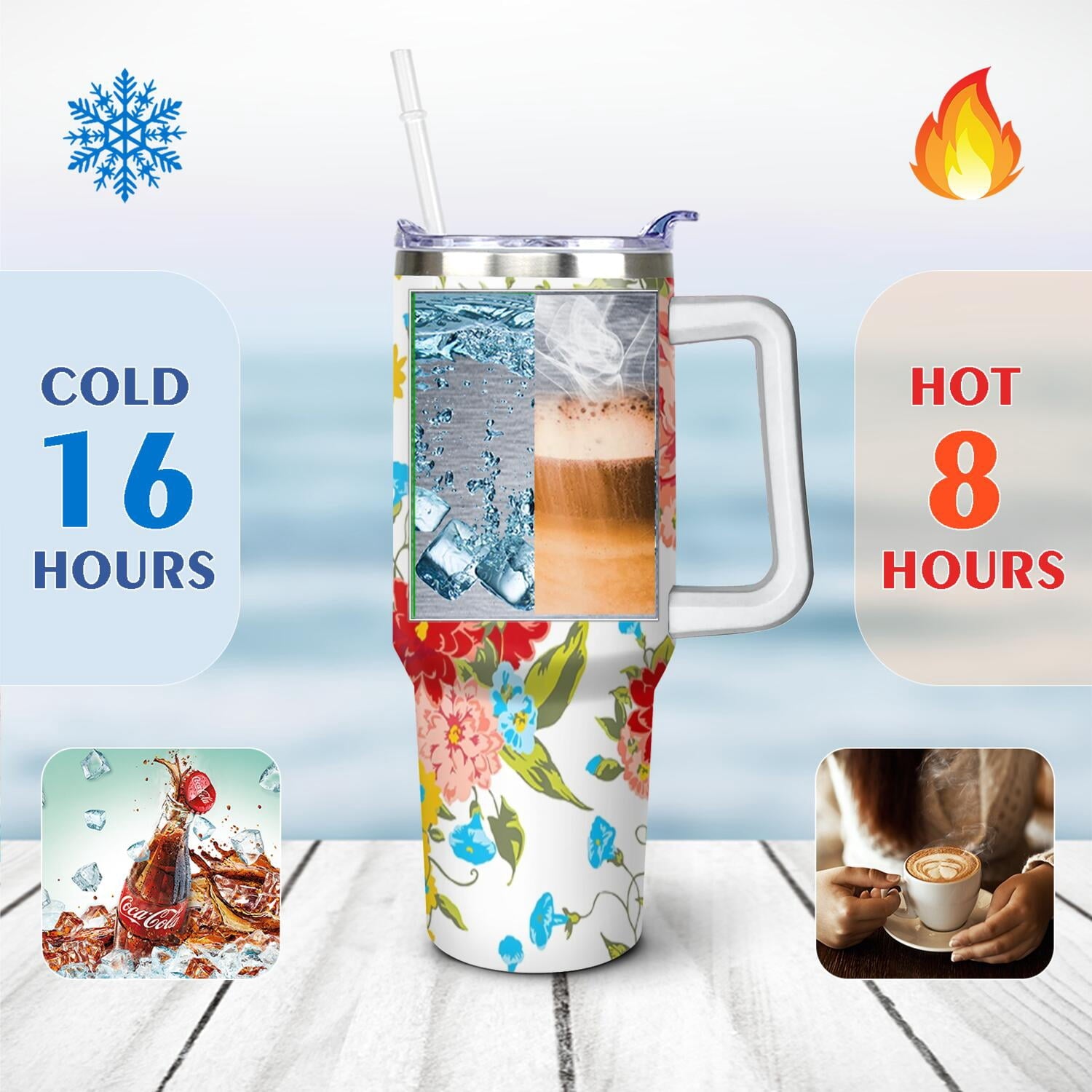 Homesteada™ 40 Oz Tumbler with Handle Lid and Straw Vintage Floral Women Stainless Steel Travel Mug Double Walled Vacuum Insulated Cup, Christmas Birthday Gifts for Indoor Outdoor Sports