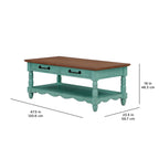Homesteada™ Helen Coffee Table Made With Solid Wood Frame, Teal