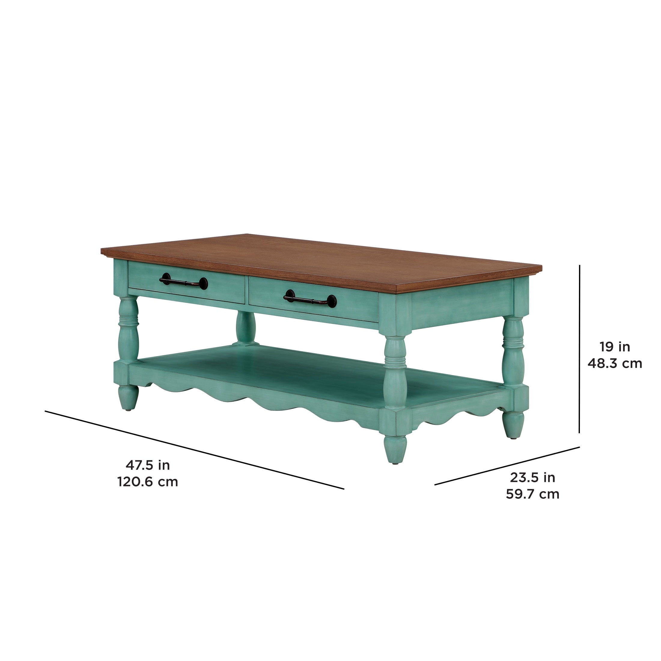 Homesteada™ Helen Coffee Table Made With Solid Wood Frame, Teal