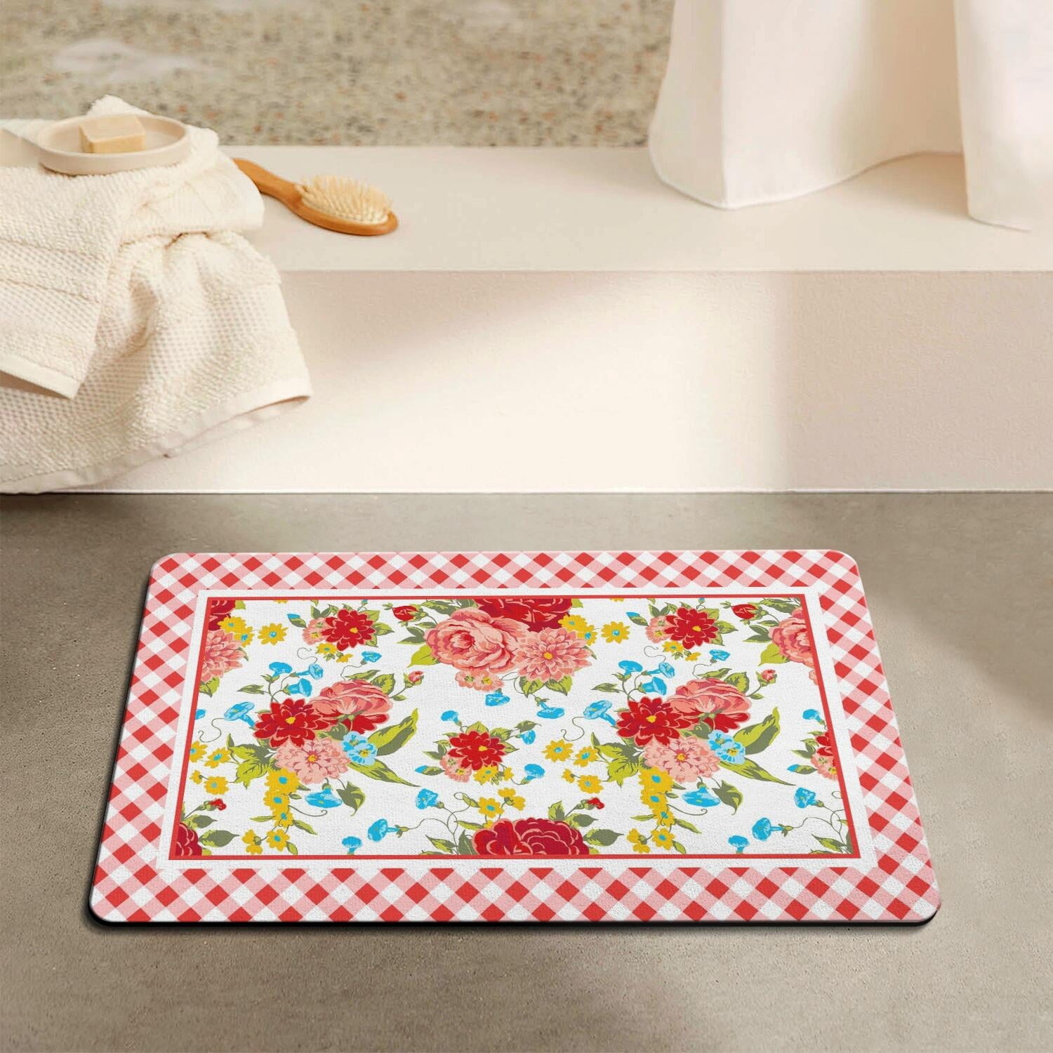 Homesteada™ Flower Kitchen Mat Sets 2 Piece Farmhouse Anti Fatigue Waterproof Stain Resistant Floor Rug Non Slip Homesteada™ Vintage Floral Kitchen Laundry Room Rug - 17x30+17x47Inch