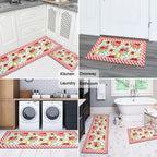 Homesteada™ Flower Kitchen Mat Sets 2 Piece Farmhouse Anti Fatigue Waterproof Stain Resistant Floor Rug Non Slip Homesteada™ Vintage Floral Kitchen Laundry Room Rug - 17x30+17x47Inch