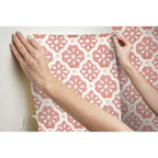 Homesteada™ Pink Salmon Washy Trellis Peel and Stick Wallpaper, 18" x 18.86'