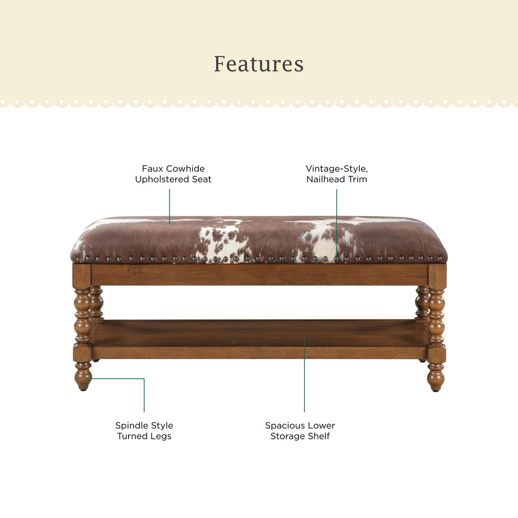 Homesteada™ Harper Bench, Faux Cowhide Fabric