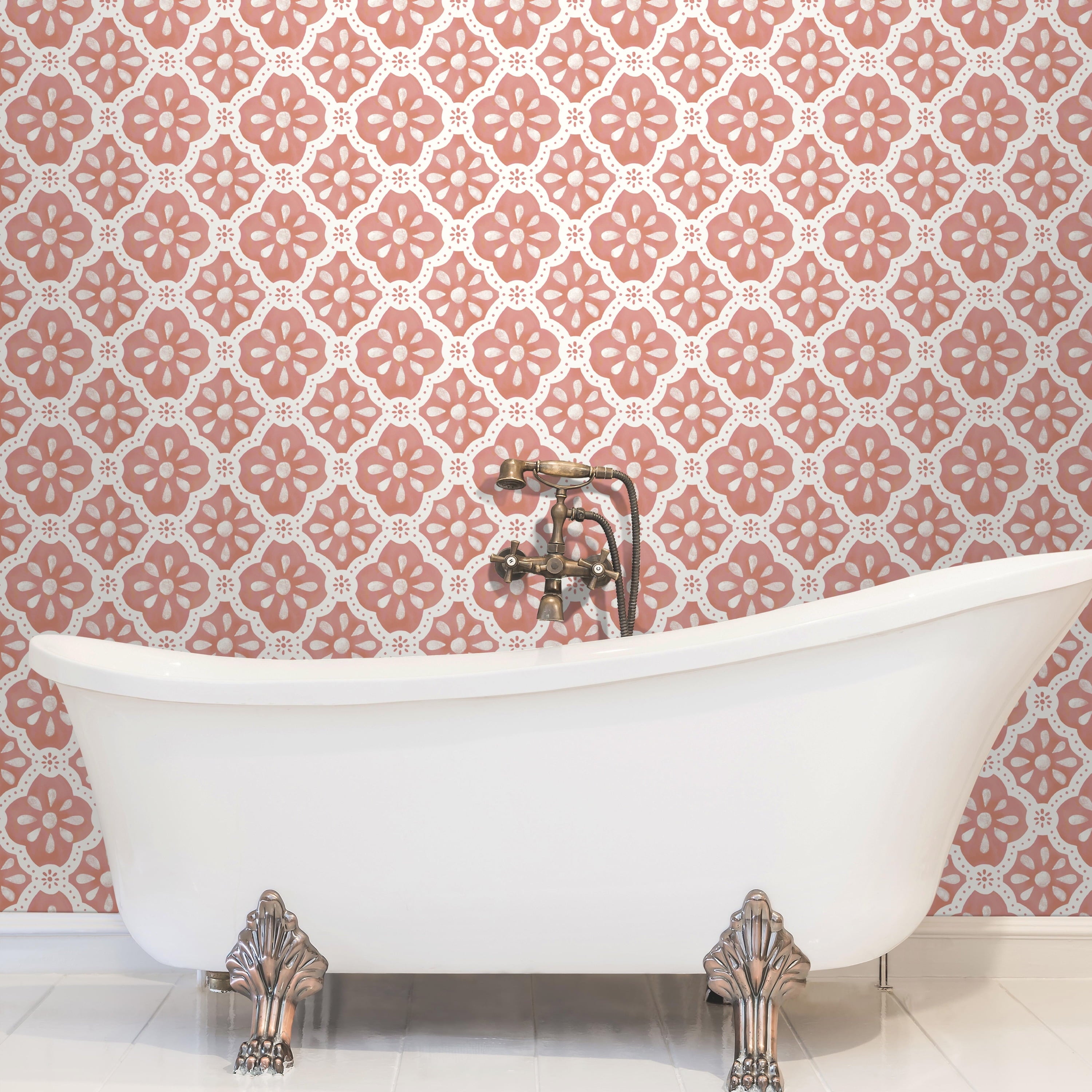 Homesteada™ Pink Salmon Washy Trellis Peel and Stick Wallpaper, 18" x 18.86'