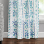 Homesteada™ Hattie Stripe 2 Pack Curtain Panel, BCI Cotton, Floral, Blue, RodPocket, 40" W x 84" L