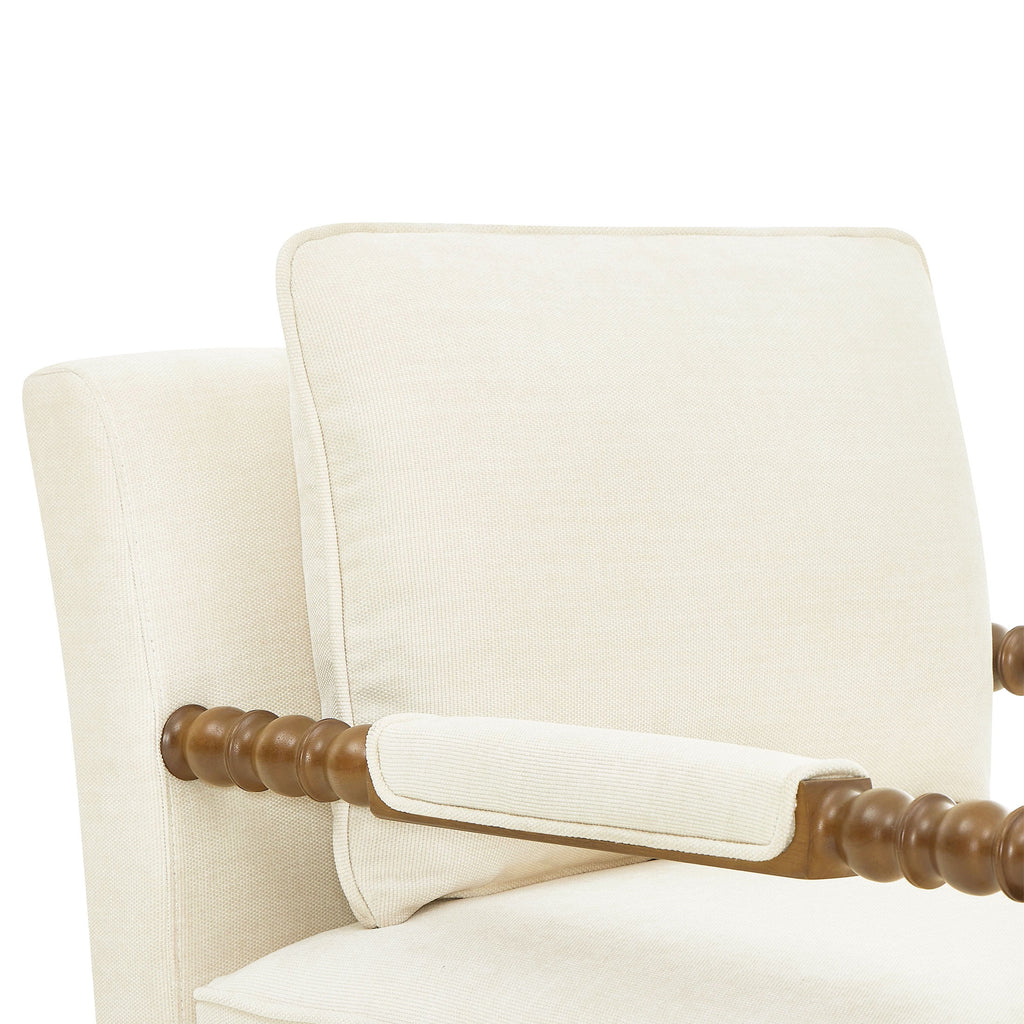 Homesteada™ Harper Spindle Accent Chair, Antique White Fabric Upholstery