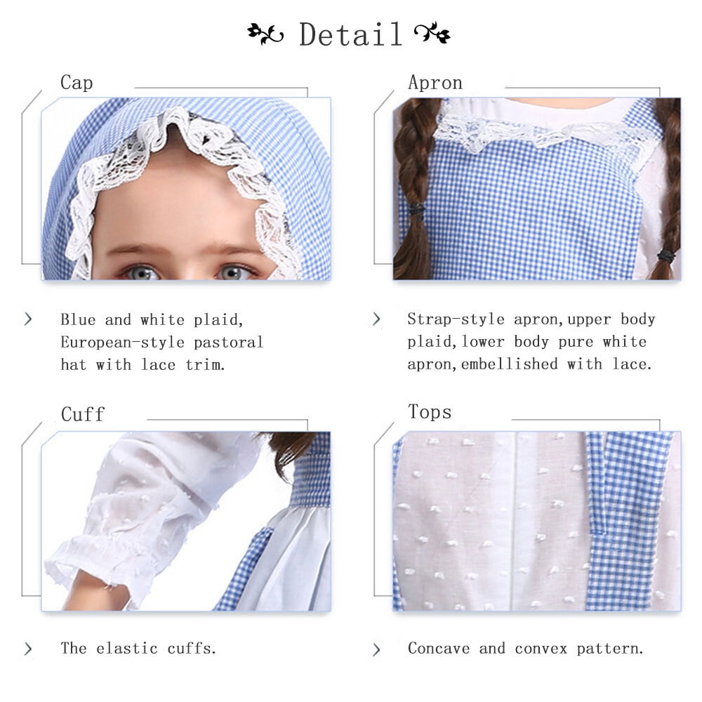 Homesteada™ Girls Heritage Country Costume Long Sleeve Dress with Apron colonial bonnet for 3-12Y
