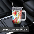 Homesteada™ 40 Oz Tumbler with Handle Lid and Straw Vintage Floral Women Stainless Steel Travel Mug Double Walled Vacuum Insulated Cup, Christmas Birthday Gifts for Indoor Outdoor Sports
