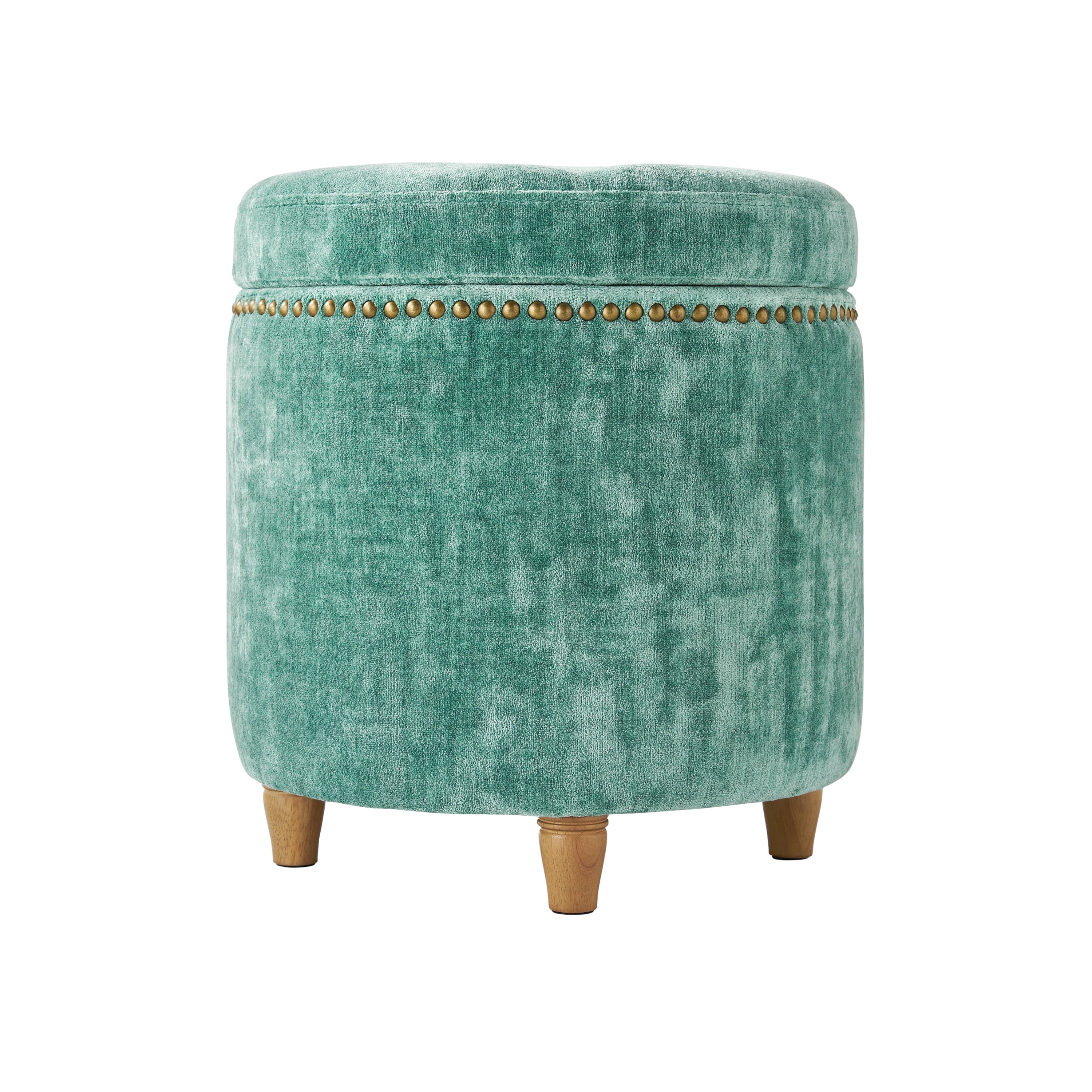 Homesteada™ Harper Round Velvet Storage Ottoman, Jade, 17.72 in
