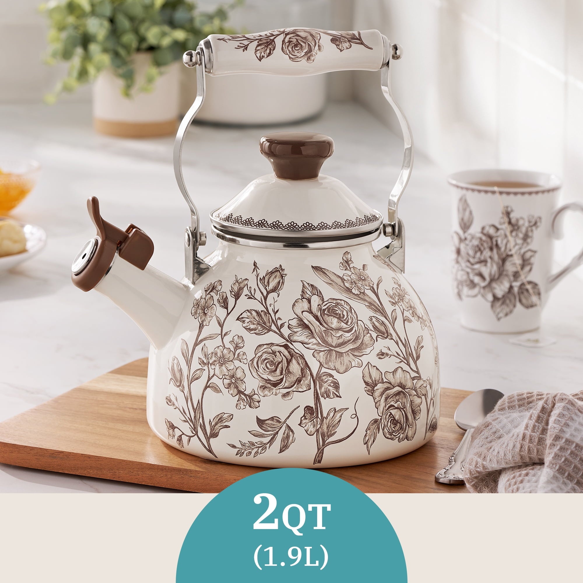 Homesteada™ 2.0-Quart Enamel on Steel Agatha Tea Kettle, Brown
