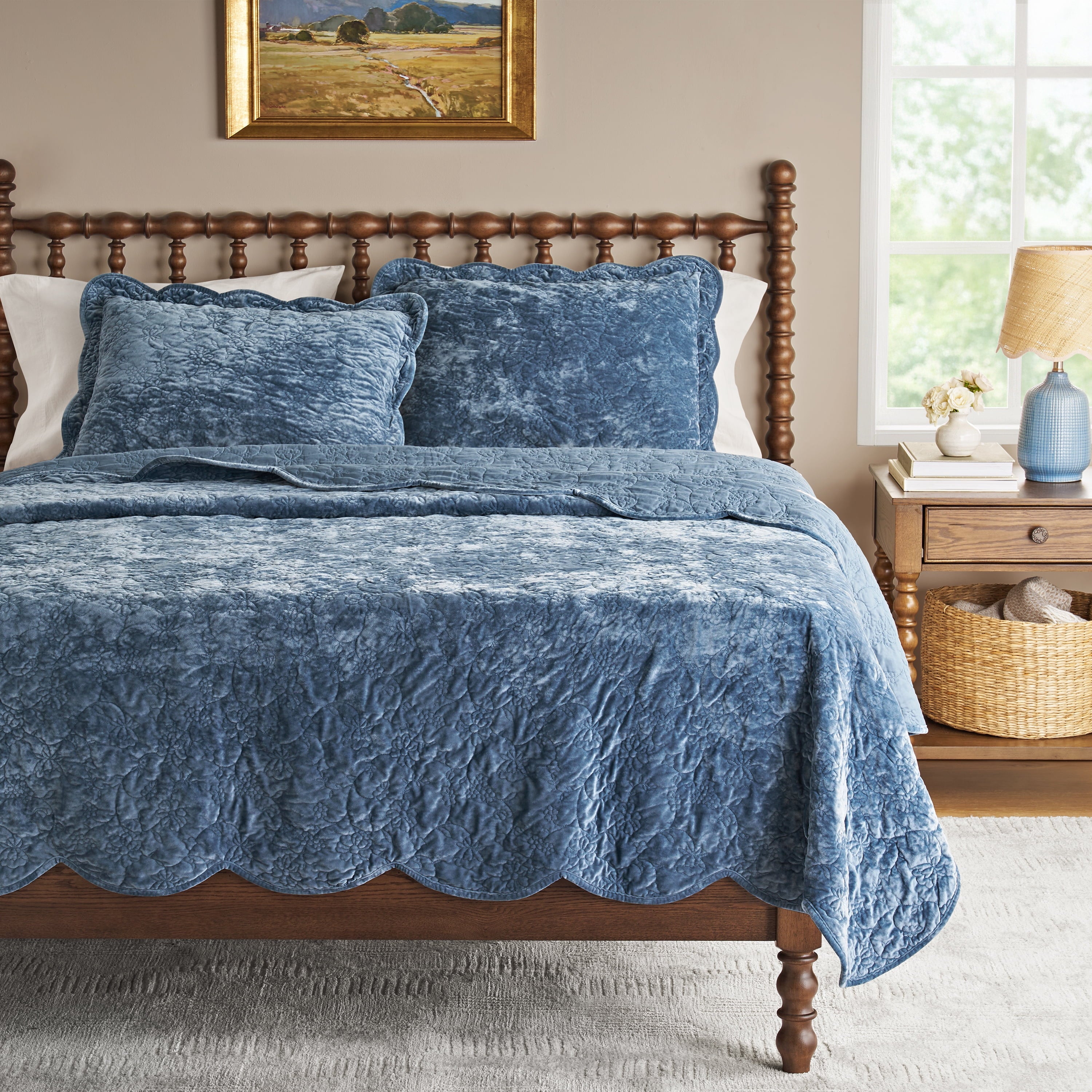 Homesteada™ Eloise Floral Velvet Quilt, Full/Queen, Blue Dust Bedding