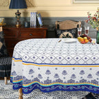 Homesteada™ Polish Pottery Style Tablecloth, Blue Ceramic Table Cloth, Farmhouse Tablecover for Oval Tables 60 x 84, Perfect for Kitchen Dinner, Restaurant,Holiday Picnic Party Table Cover