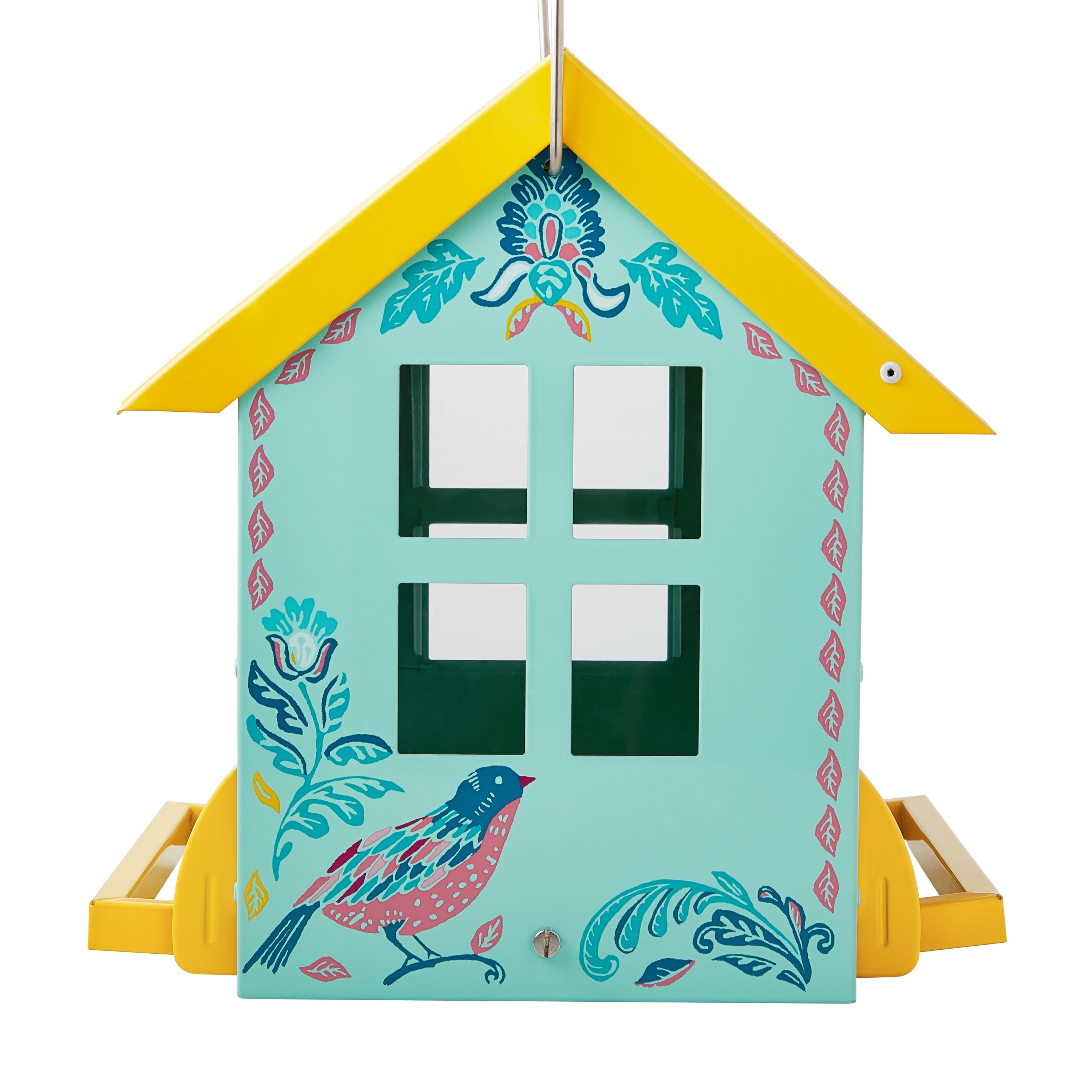 Homesteada™ Bird Ogee Metal Squirrel Proof Hopper Bird Feeder 5.5QT , Teal Yellow