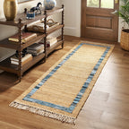 Homesteada™ Denim Jute Runner Rug, Natural with Blue Border, 30 x 96 Inches