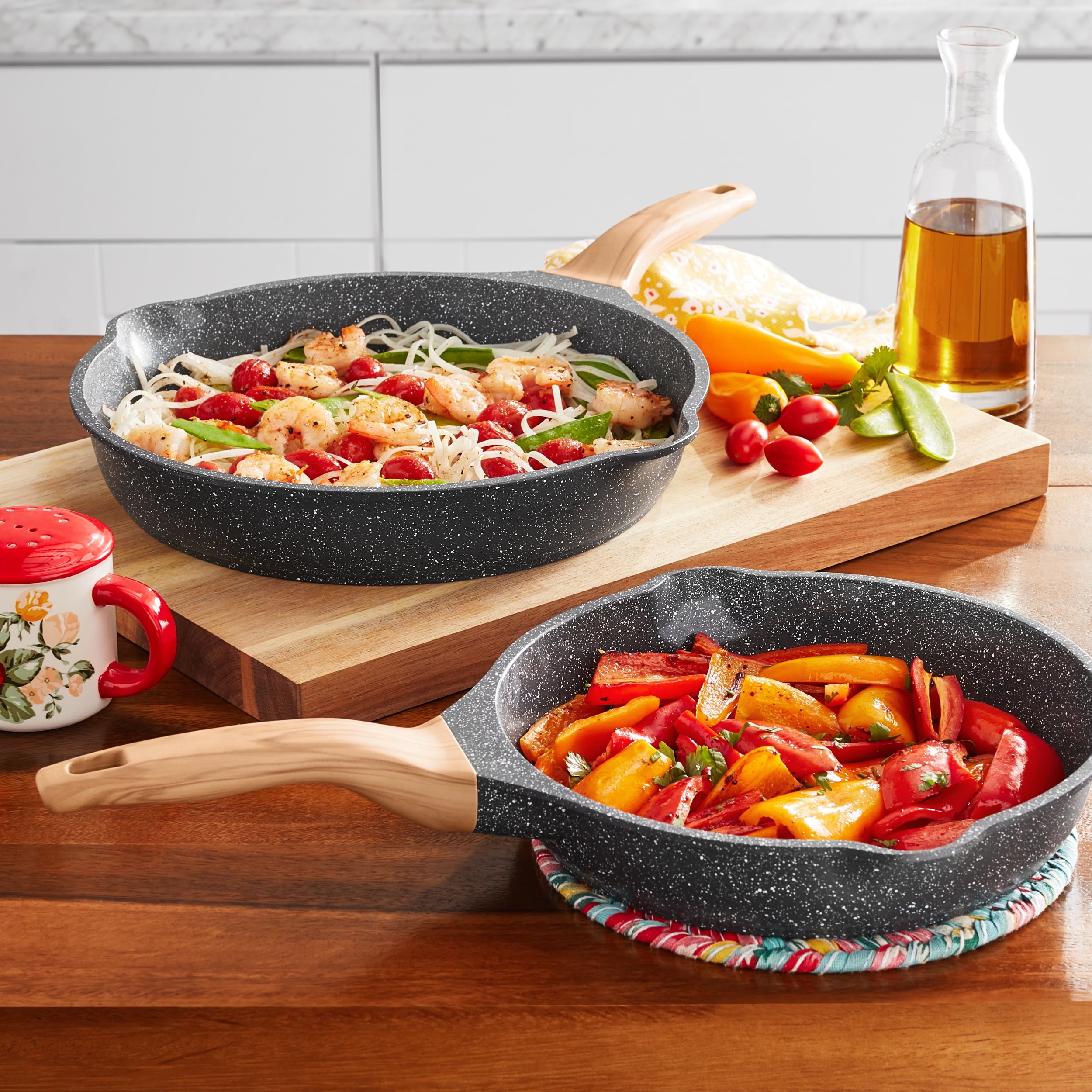 Homesteada™ Prairie Signature 2-Piece Cast Aluminum 10" & 12" Fry Pan Set, Charcoal Speckle
