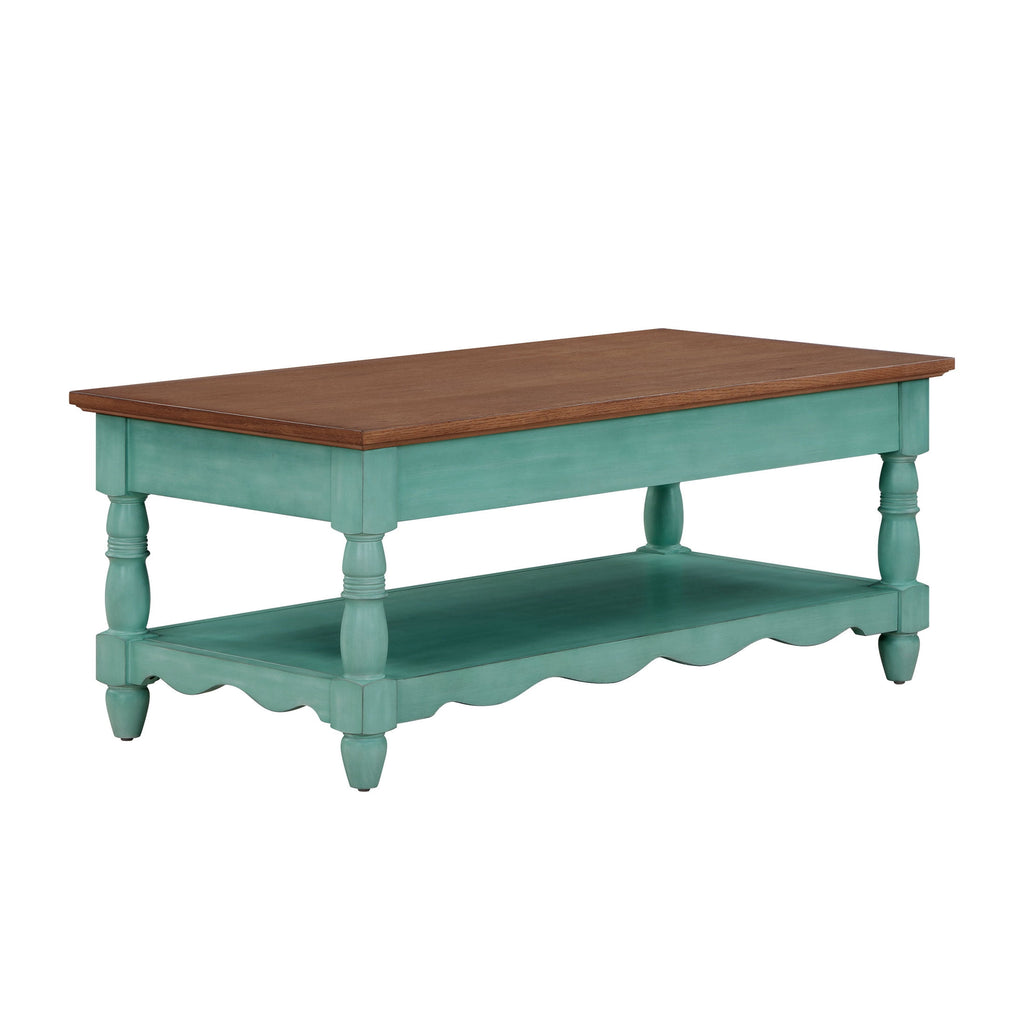 Homesteada™ Helen Coffee Table Made With Solid Wood Frame, Teal