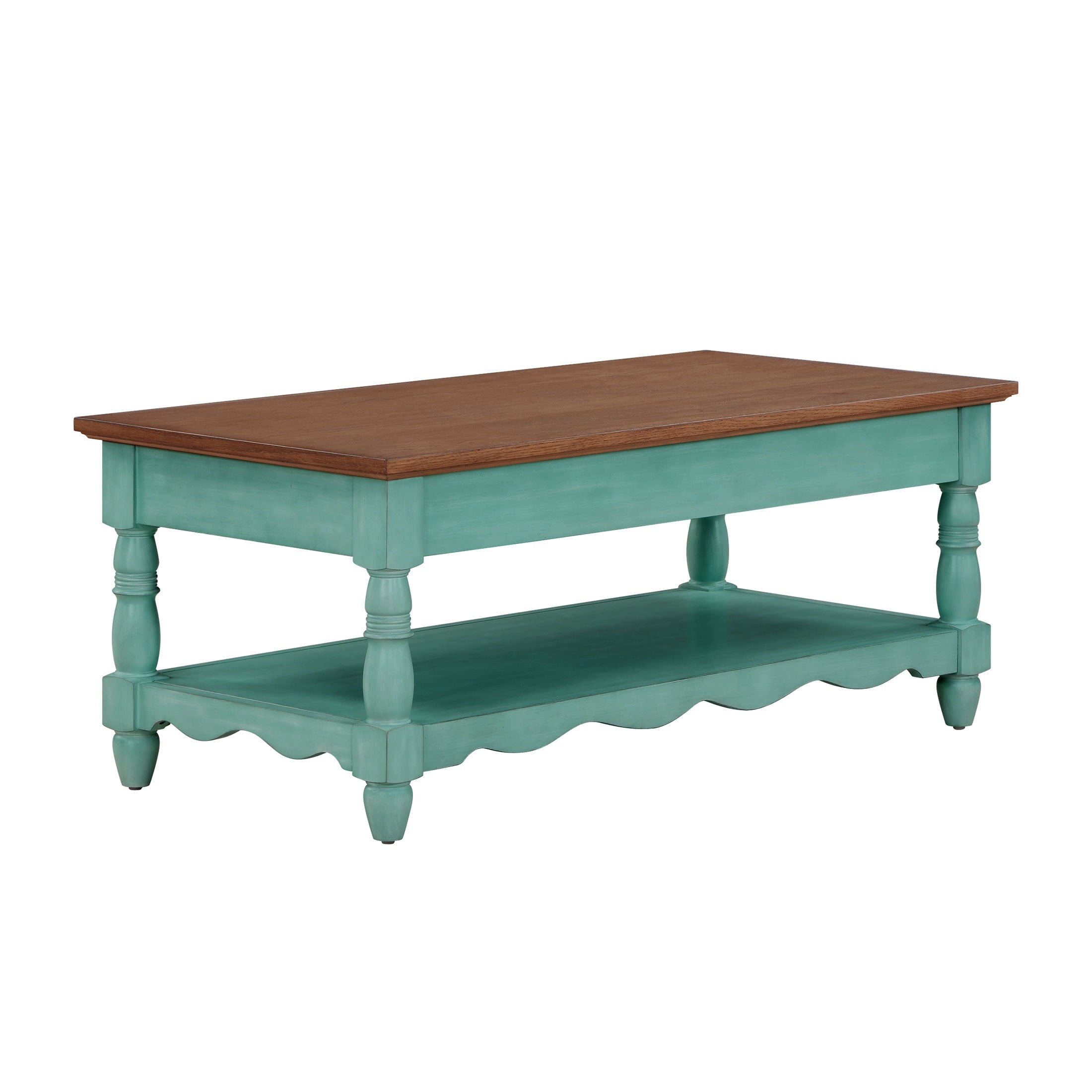 Homesteada™ Helen Coffee Table Made With Solid Wood Frame, Teal