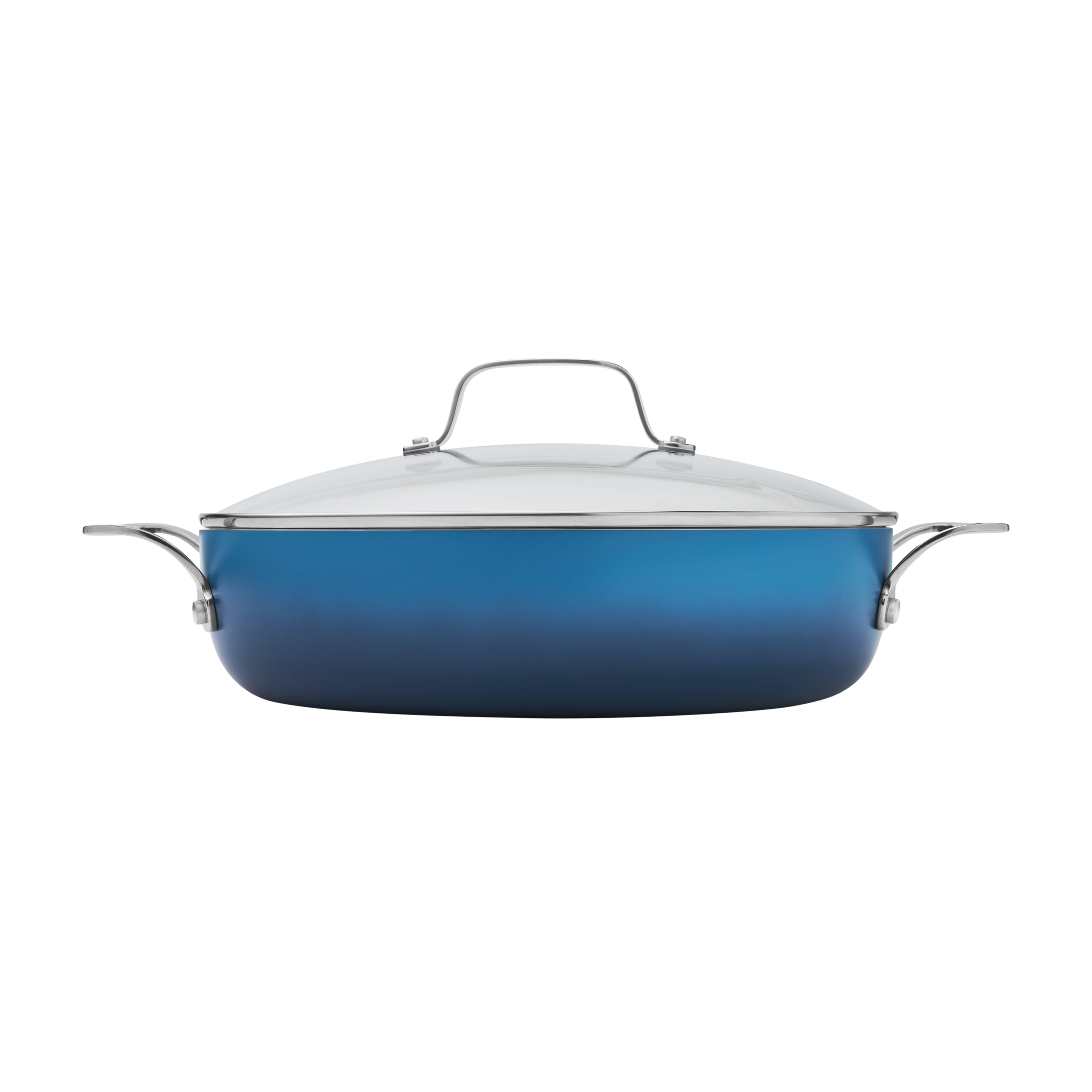 Homesteada™ Harlow 12" Ceramic Non-Stick Everyday Pan with Lid, Denim Blue
